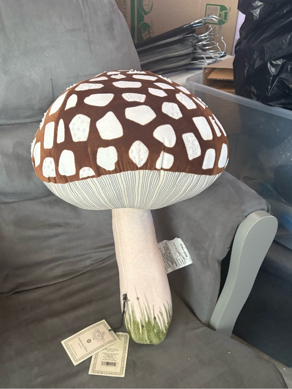 Brown and White Mushroom Plush Decorative Pillow - Home Accents
